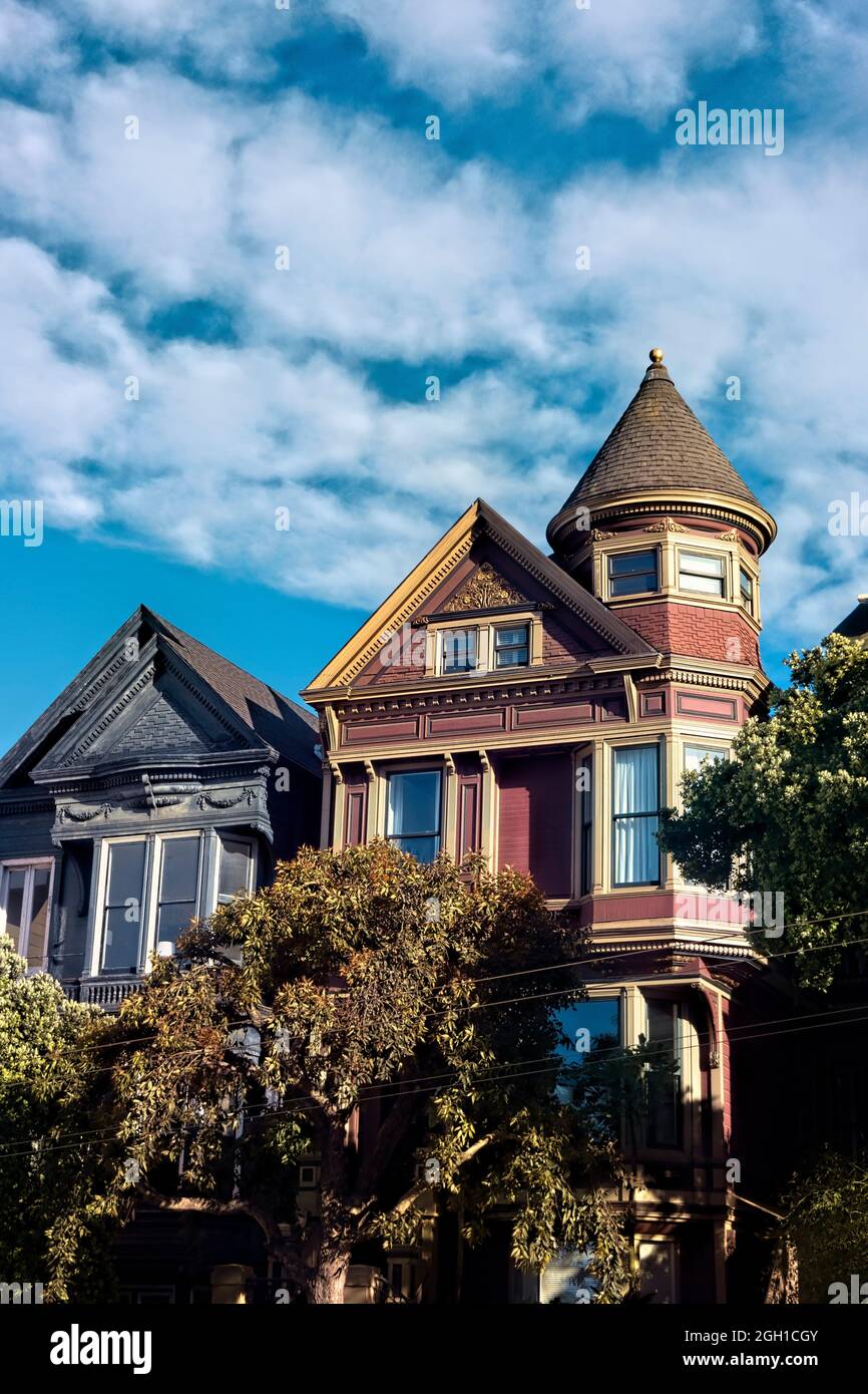 Arquitectura victoriana, San Francisco, California, U. S. A. Foto de stock