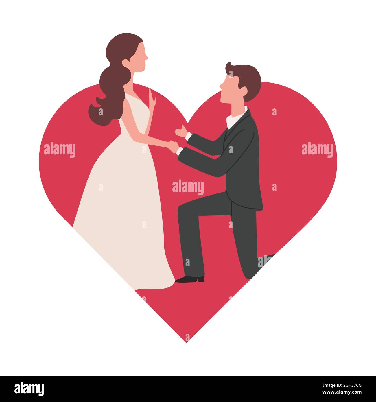 El Hombre Hace Propuesta De Matrimonio A Su Novia Vector Plano Ilustración Sobre El Fondo De Un 