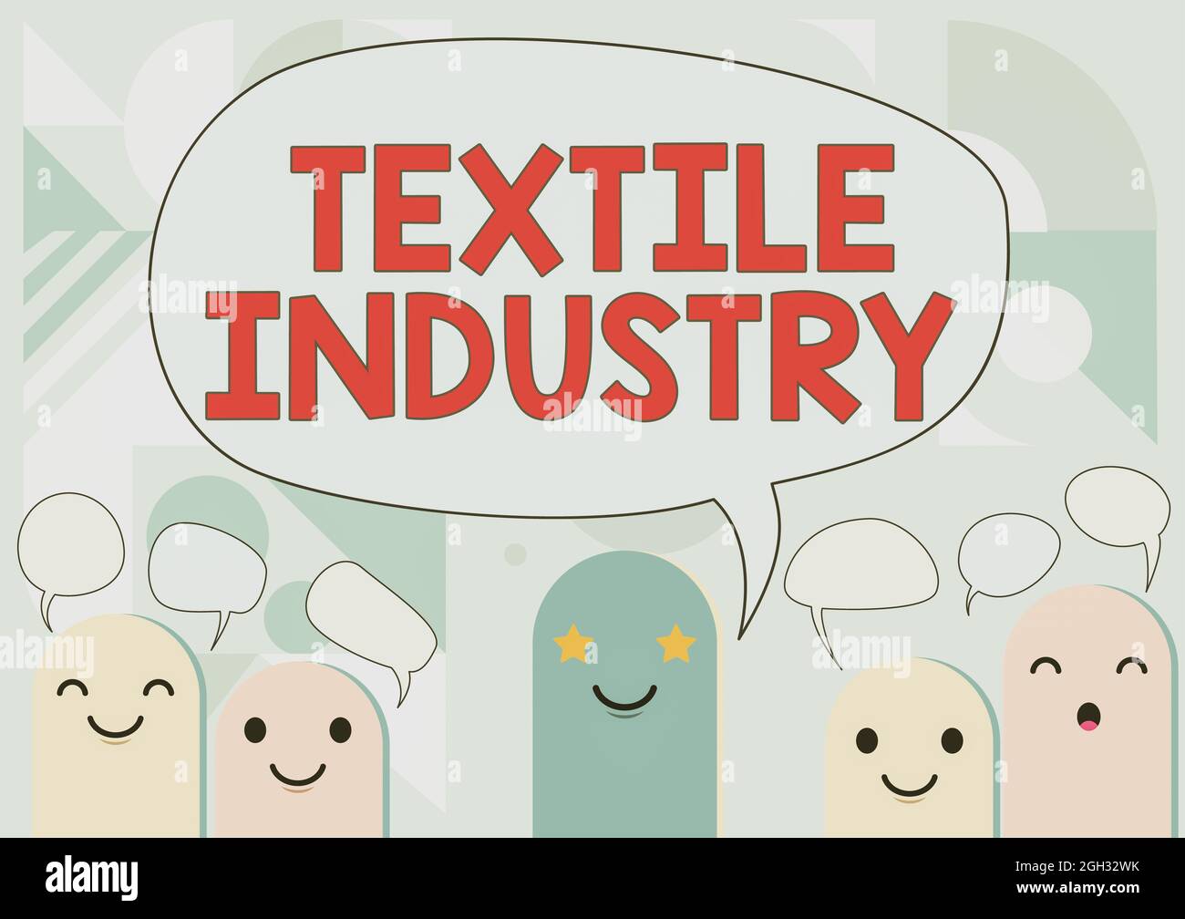 Signo de texto que muestra la industria textil. Panorama general de la  empresa Producción y distribución de tela de hilo y ropa Cartoon Cabezes  Dibujo con voz Fotografía de stock - Alamy