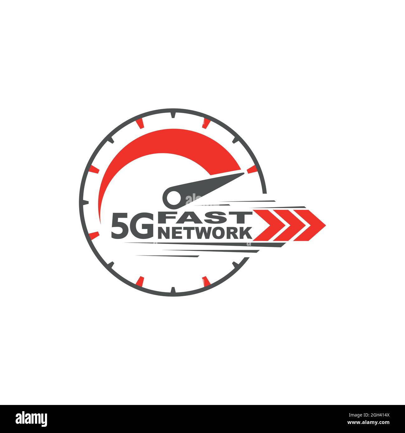 Tecnología inalámbrica de red 5g. Concepto de medidor de velocidad digital con icono de 5G. Internet de alta velocidad. Ilustración del Vector