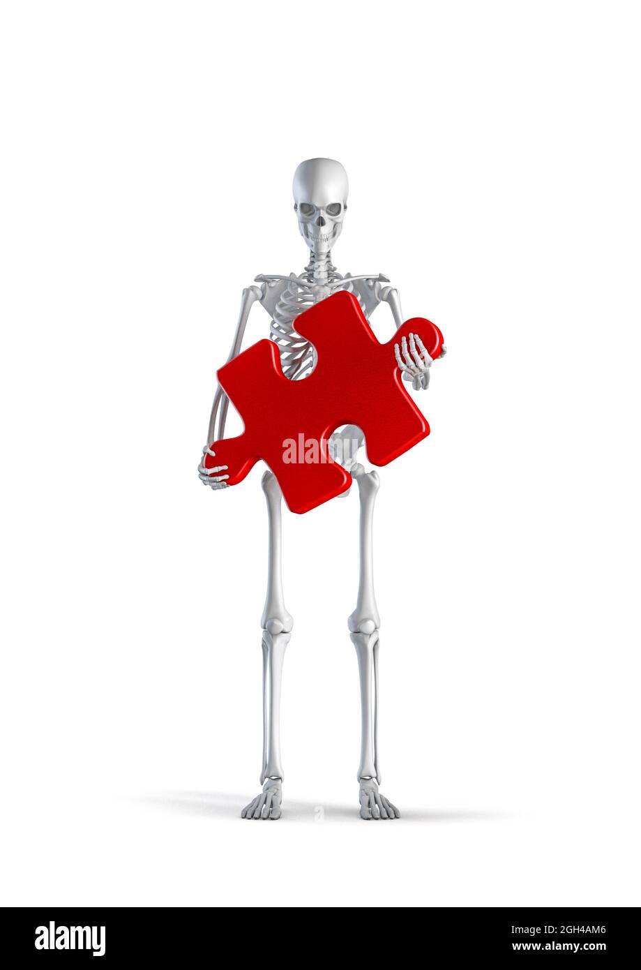 Esqueleto del rompecabezas - 3D ilustración de la figura masculina del esqueleto humano que sostiene la pieza grande del rompecabezas aislada en el fondo blanco del estudio Fotografía de stock - Alamy