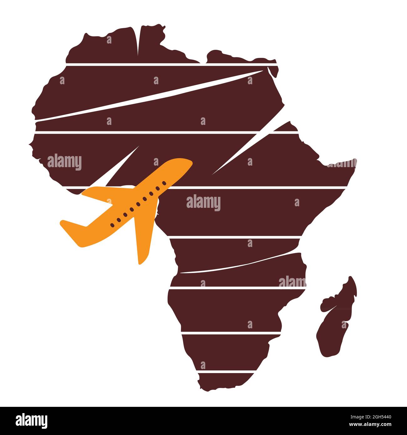 Avión volando hacia arriba con la ilustración de silueta del mapa de África Ilustración del Vector