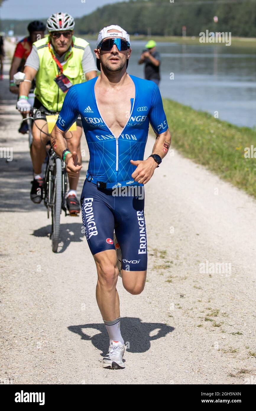 Roth, Alemania. 05th de Sep de 2021. Patrick Lange, triatleta de Alemania, durante etapa de carrera en Datev Challenge Roth. En la edición de del triatlón, los participantes