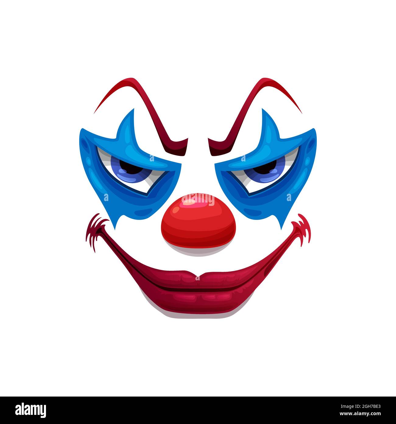 Icono de vector de payaso crepante, máscara sonriente de funster con maquillaje, nariz roja, labios y ojos Emoticono sonriente de Halloween, aislado h Imagen Vector de - Alamy