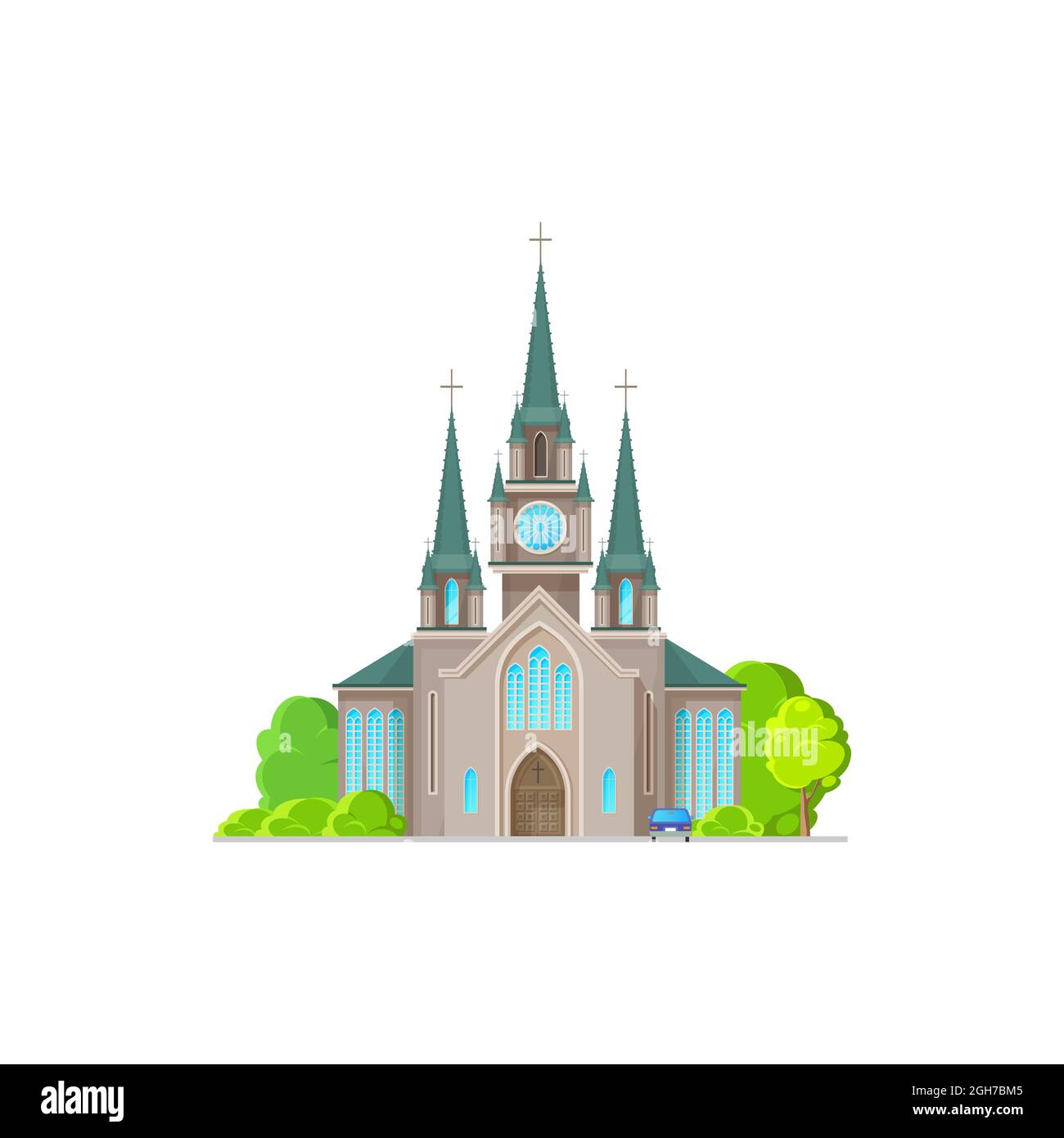 Fachada de la iglesia evangélica exterior aislada religión arquitectura  icono plano de dibujos animados. Catedral medieval católica vectorial,  torre campanario para celebrar la boda Imagen Vector de stock - Alamy