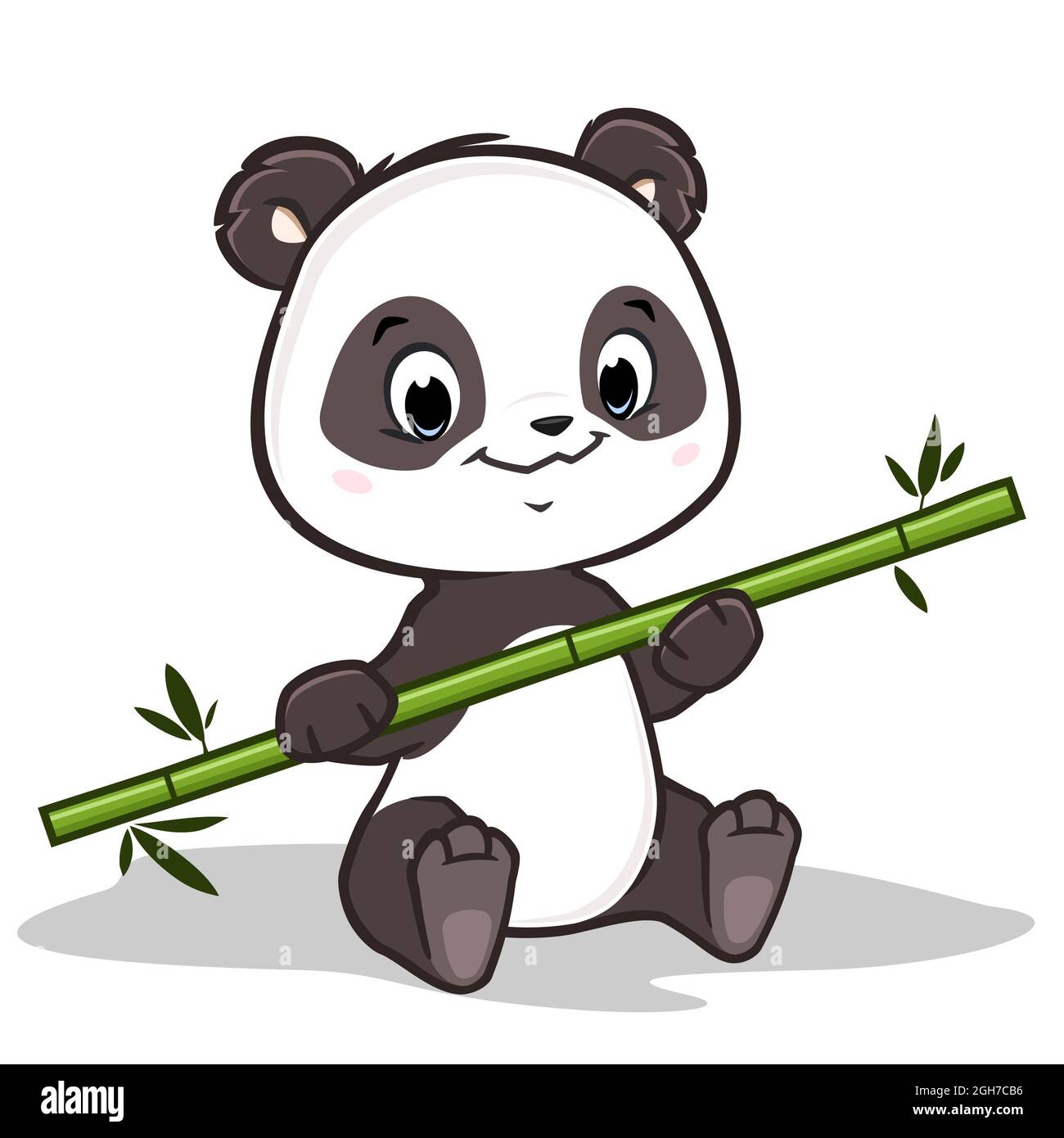 Ilustración Vectorial De Lindo Panda Bebé Caricatura Sosteniendo Rama De Bambú Objeto Aislado