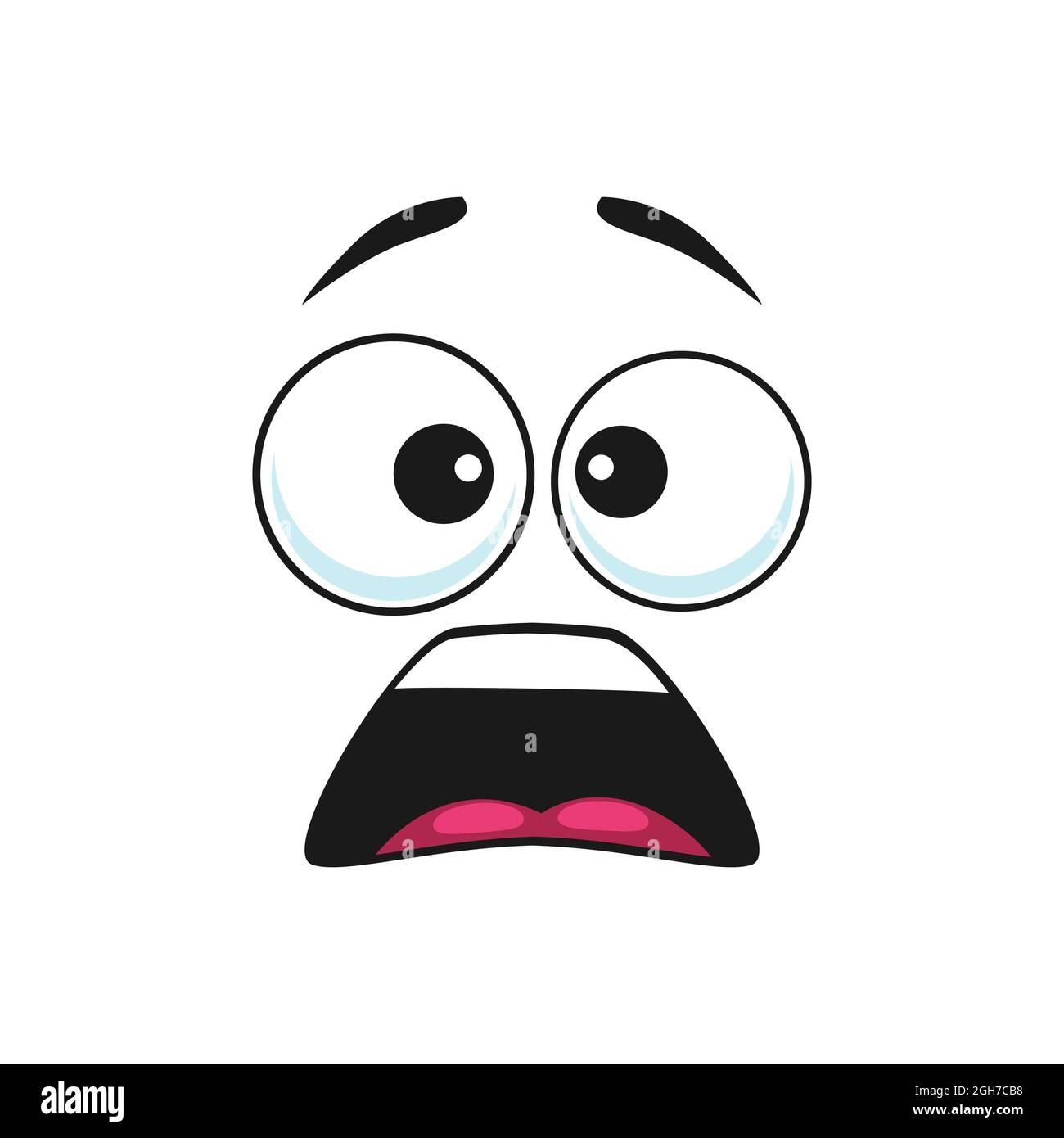 Caricatura vector facial sorprendido divertido emoji, asombrado expresión  facial con boca abierta y ojos de goggle. Sentimientos manfundados aislados  en blanco b Imagen Vector de stock - Alamy