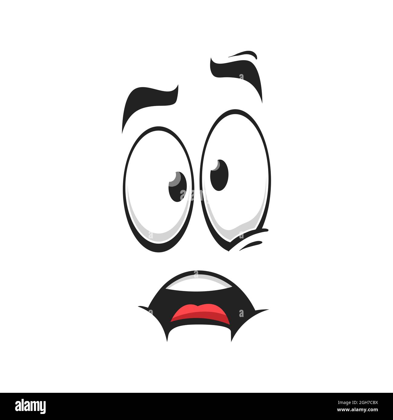 Icono de vector de cara de dibujos animados, emoji sorprendido, asustado o preocupación, expresión facial asustada con ojos abiertos o goggle y boca abierta. Miedo o preocupación f Imagen Vector de stock - Icono de vector de cara de dibujos animados, emoji sorprendido, asustado o preocupación, expresión facial asustada con ojos abiertos o goggle y boca abierta. Miedo o preocupación f Imagen Vector de stock -
