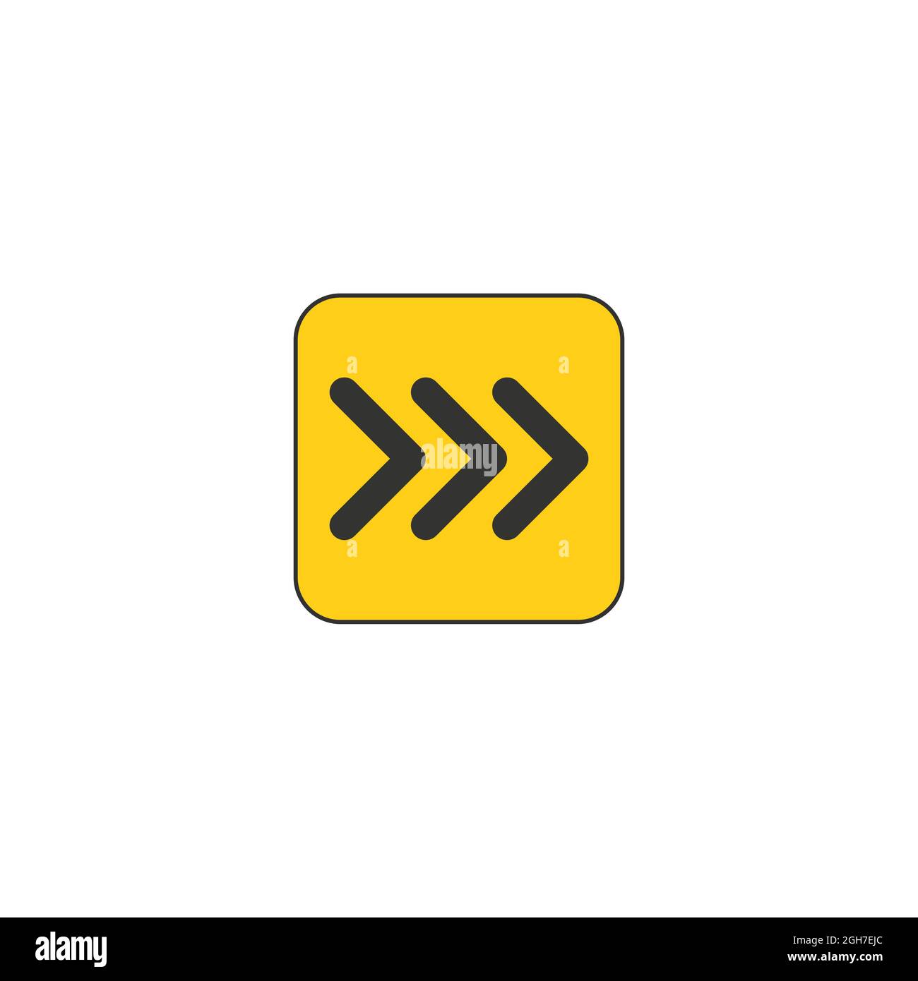 Negro sobre amarillo vector flechas chevron apuntando a la derecha, tres  flechas en la fila. Señal de carretera para el giro. Ilustración de vector  de stock aislada sobre fondo blanco Imagen Vector