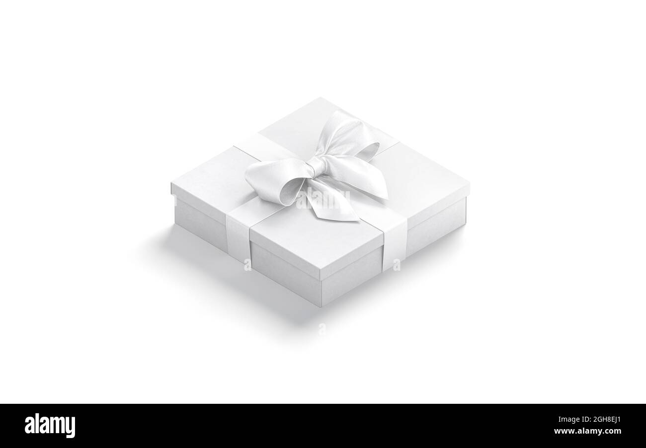 Caja de regalo blanca en blanco con burlé de lazo de cinta, vista lateral  Fotografía de stock - Alamy
