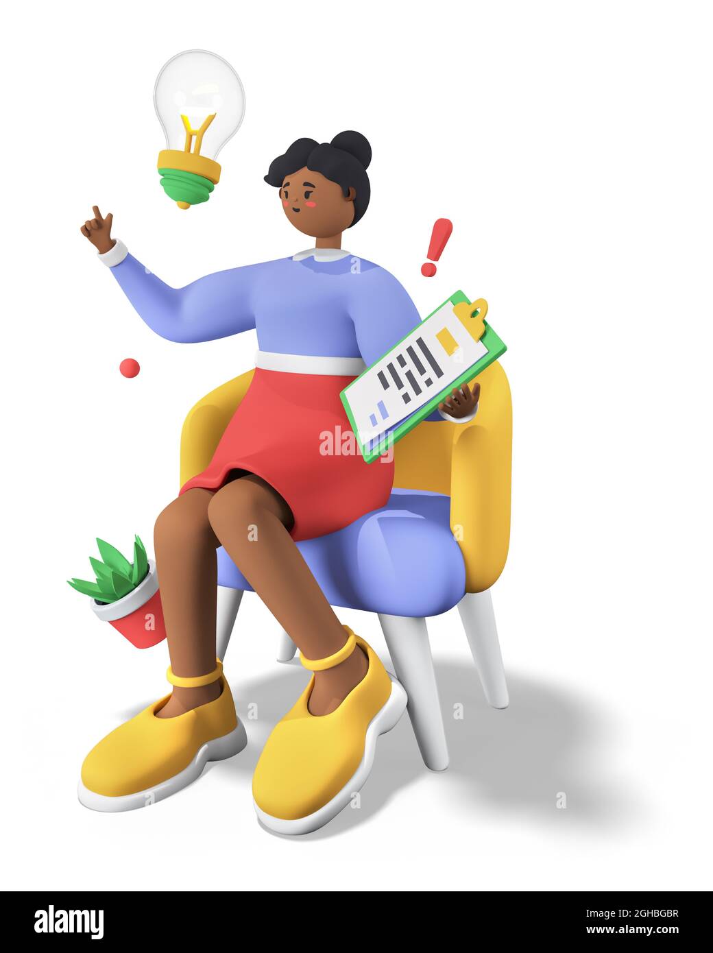 Trabajo y planificación - colorido estilo ilustración de 3D dibujos animados  estilo carácter. Una joven afroamericana se sienta en una silla y toma  notas en un cuaderno Fotografía de stock - Alamy