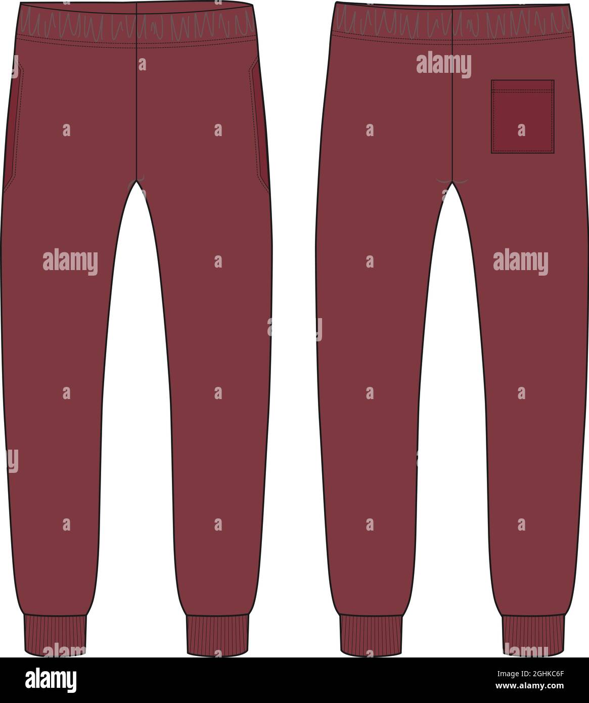 Polar Red color tela pantalones de chándal jogger moda técnica general  plano boceto vector plantilla vistas frontal y posterior aisladas sobre  fondo blanco Imagen Vector de stock - Alamy