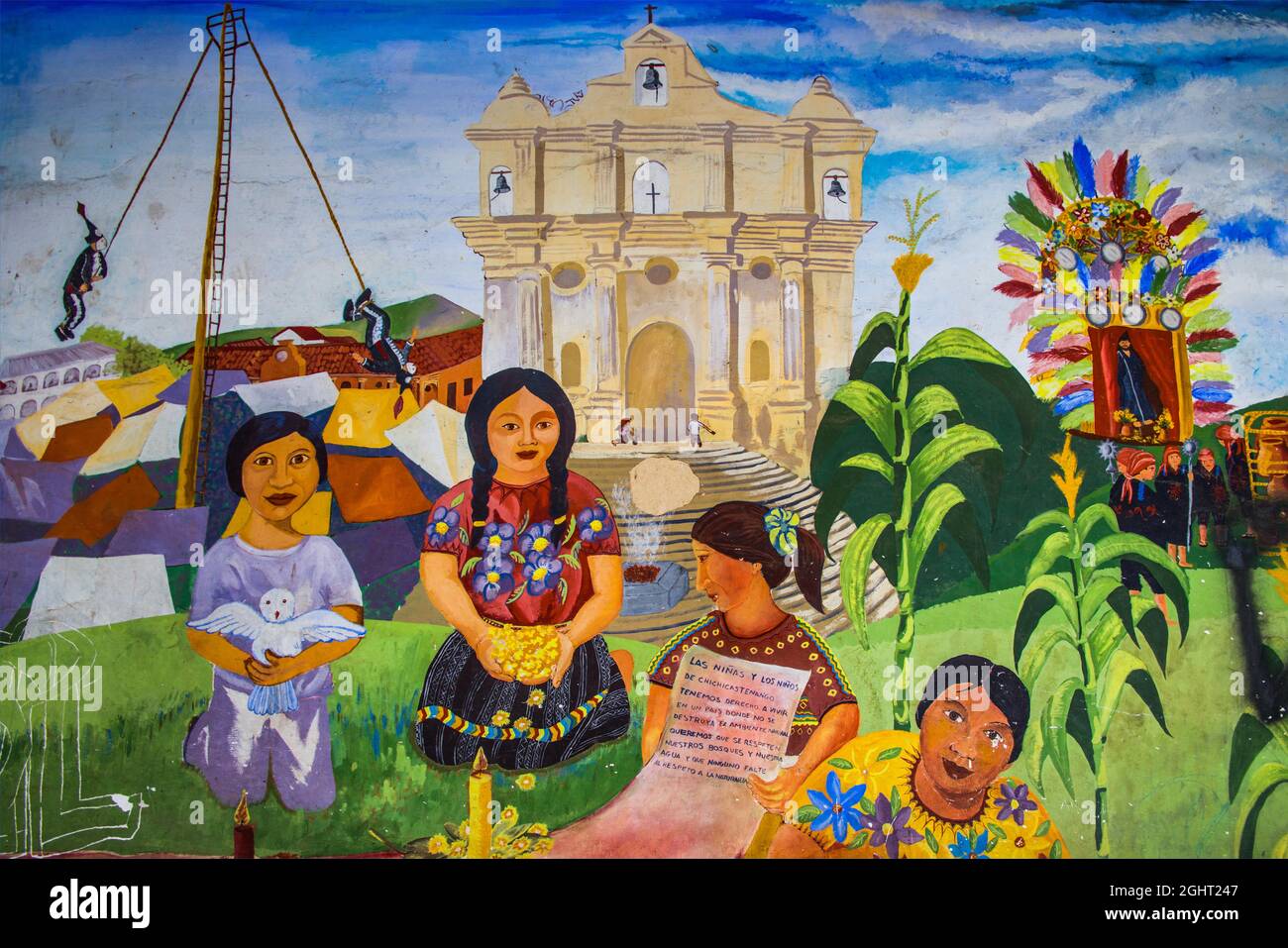 Mural sobre las atrocidades en la guerra civil guatemalteca así como la