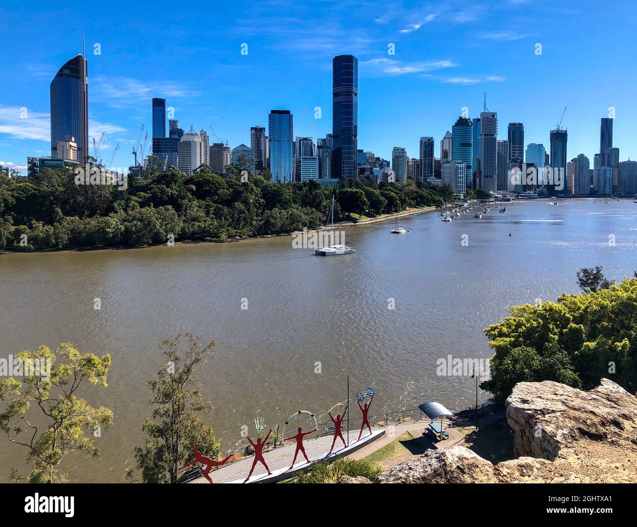 Paisaje urbano de Brisbane desde Kangaroo Point, Queensland, Australia Foto de stock