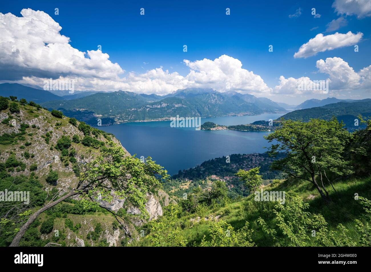 Vista aérea del Lago Como, Lombardía, Italia Foto de stock
