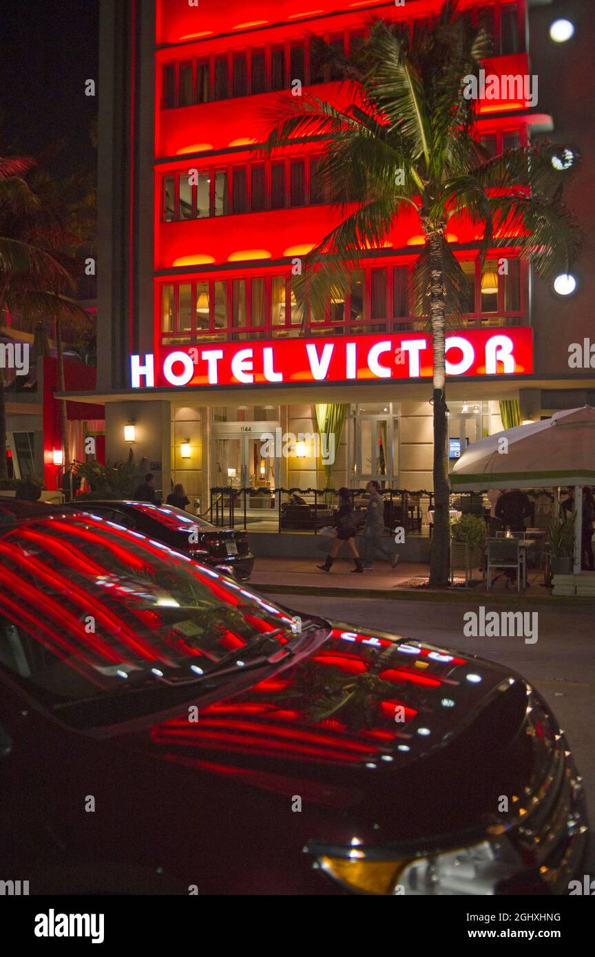 El hotel Victor en el histórico distrito Art Deco de Ocean Drive en Miami Beach. Foto de stock