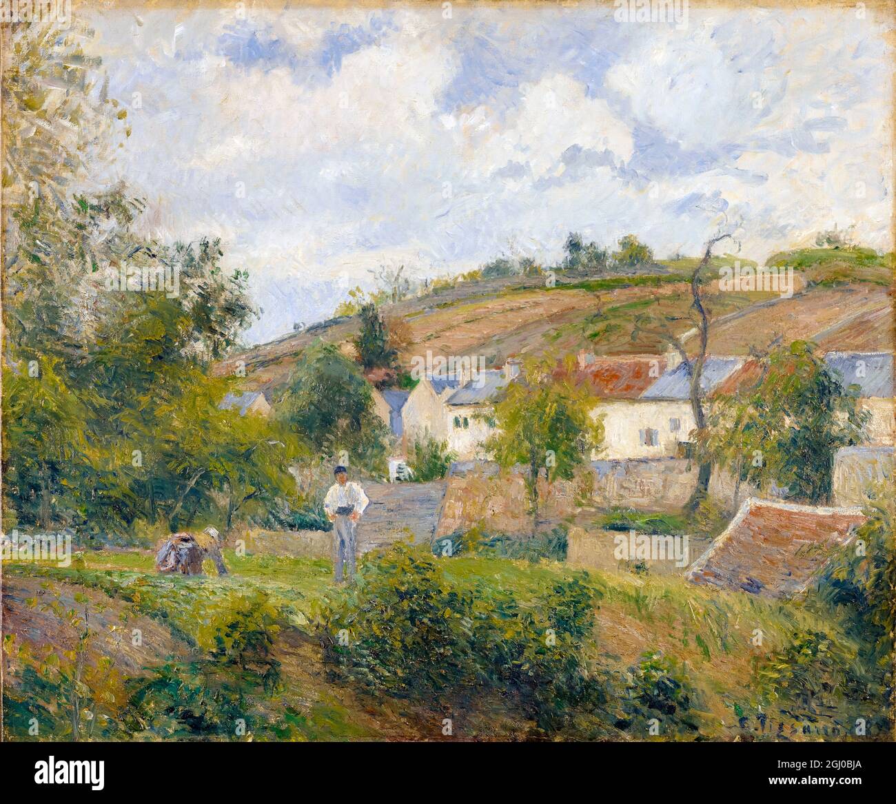 Camille Pissarro, Un rincón de l'Hermitage, Pontoise, pintura de paisajes, 1878 Foto de stock
