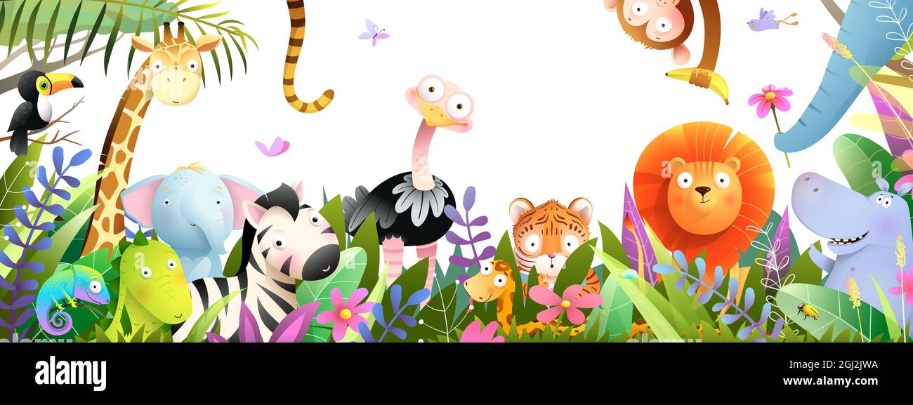 Animales de la selva en el bosque tropical para los niños Imagen Vector de stock - Alamy Animales de la selva en el bosque tropical para los niños Imagen Vector de stock - Alamy