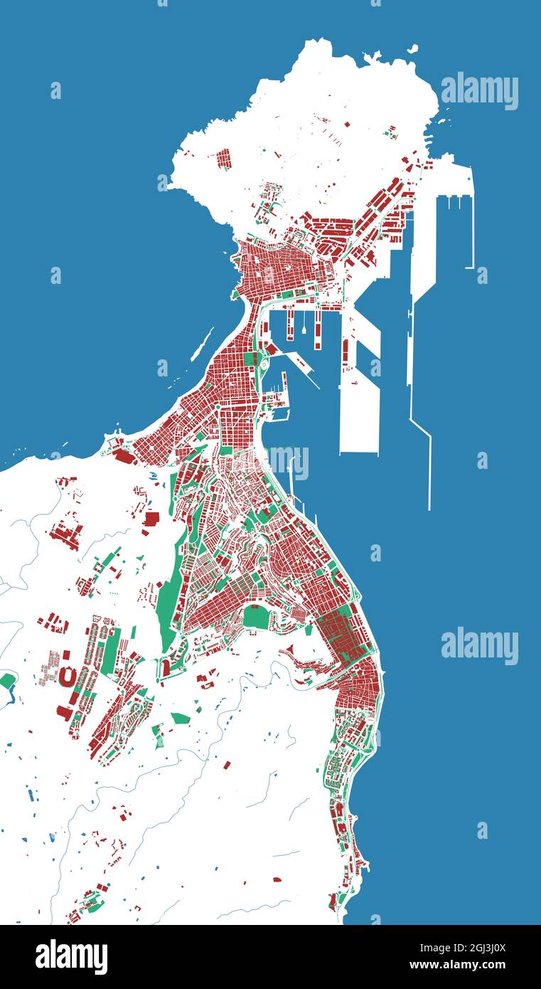 Mapa de Las Palmas de Gran Canaria. Mapa detallado de la zona  administrativa de la ciudad de Las Palmas. Panorama de la ciudad.  Ilustración vectorial sin derechos de autor. Mapa de contorno