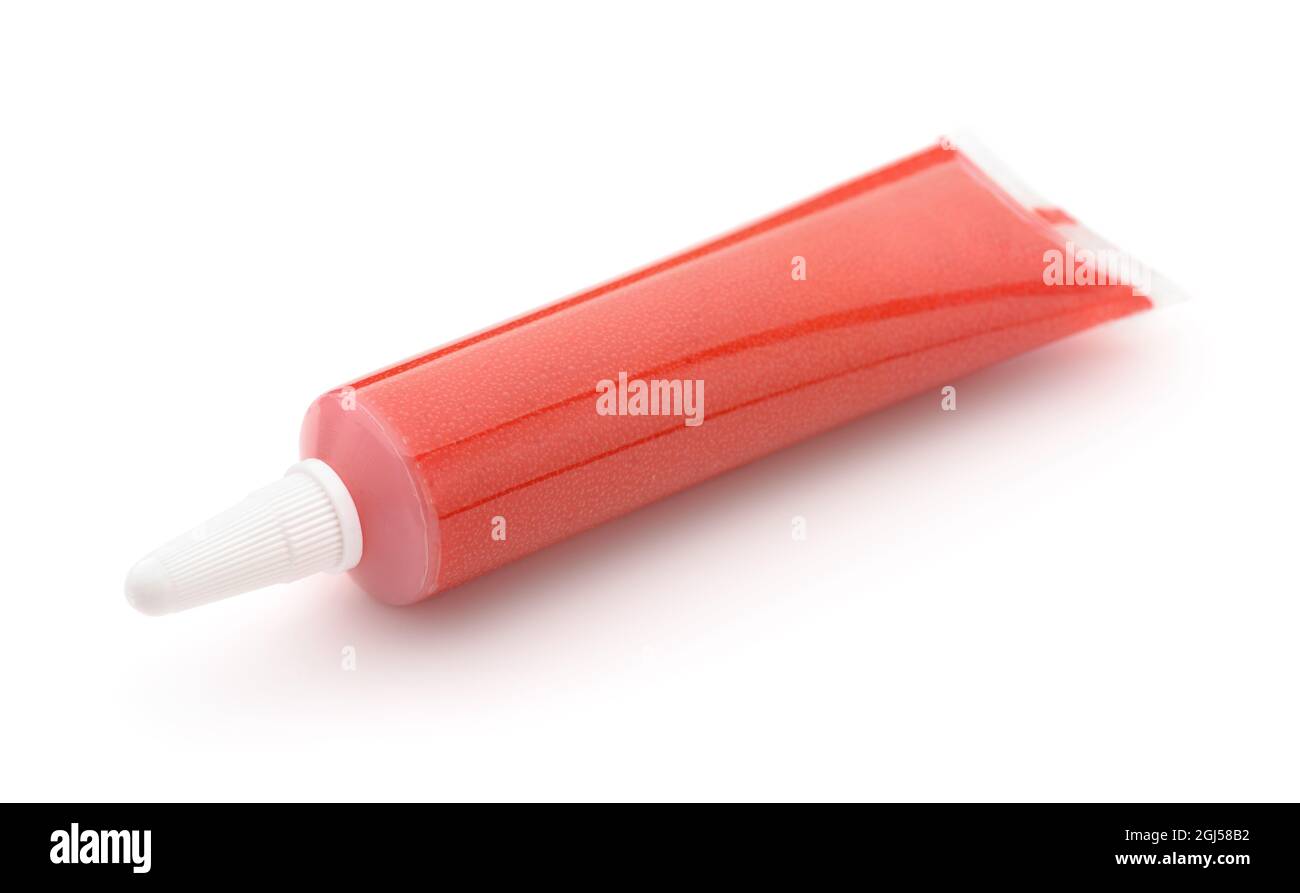 Tubo de gel colorante alimentario rojo aislado Foto de stock