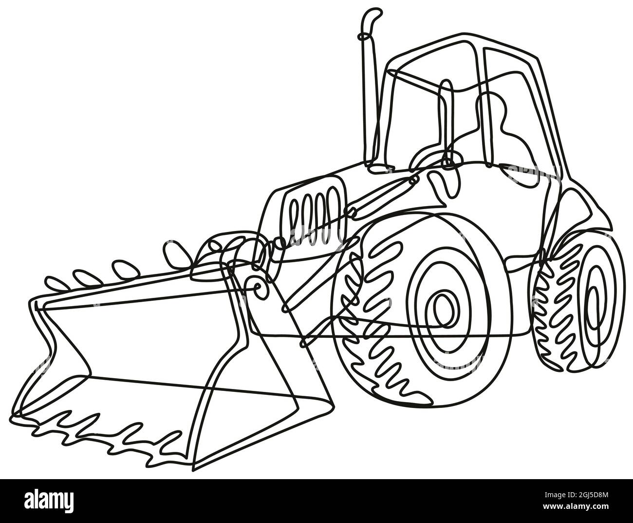 Dibujo de línea continua del digger de tractor de campo con pala cargadora  delantera con cucharón Fotografía de stock - Alamy