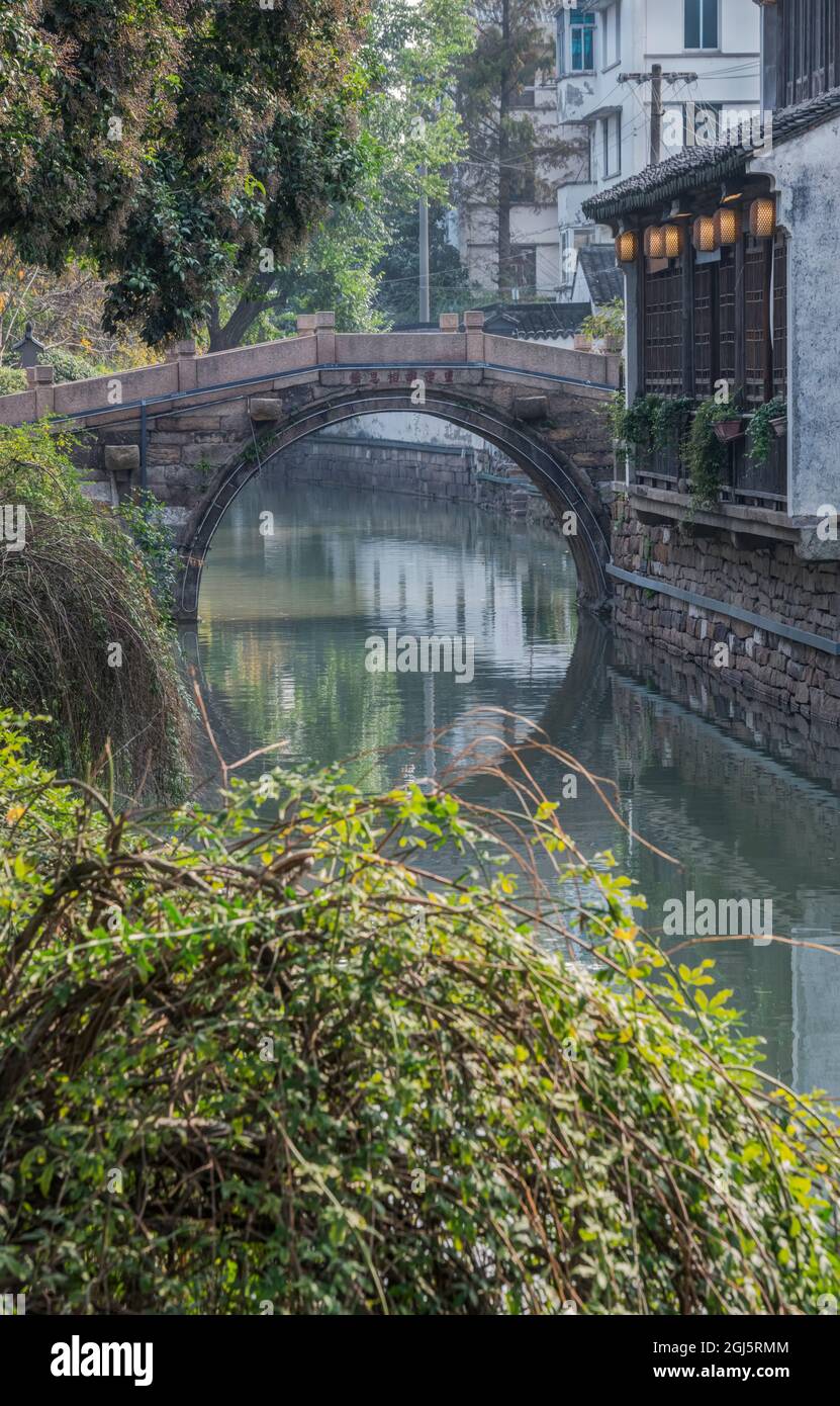 China, jiansu, Suzhou. Puente del Canal del distrito histórico de Pingjiang. Foto de stock