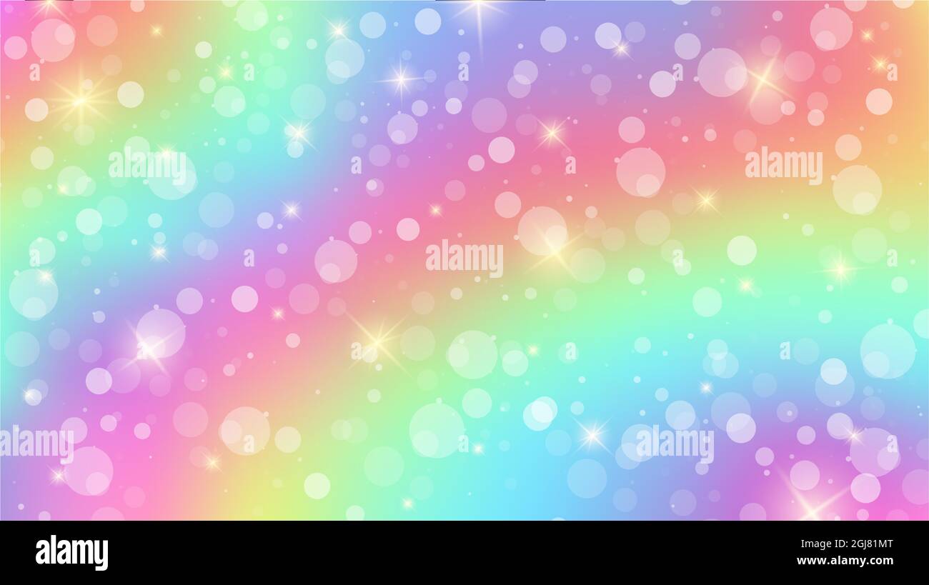 Fondo de fantasía arcoiris. Ilustración holográfica en colores pastel. Lindo dibujo animado de fondo. Cielo brillante multicolor con estrellas y bokeh Imagen Vector de stock - Alamy Fondo de fantasía arcoiris. Ilustración holográfica en colores pastel. Lindo dibujo animado de fondo. Cielo brillante multicolor con estrellas y bokeh Imagen Vector de stock - Alamy