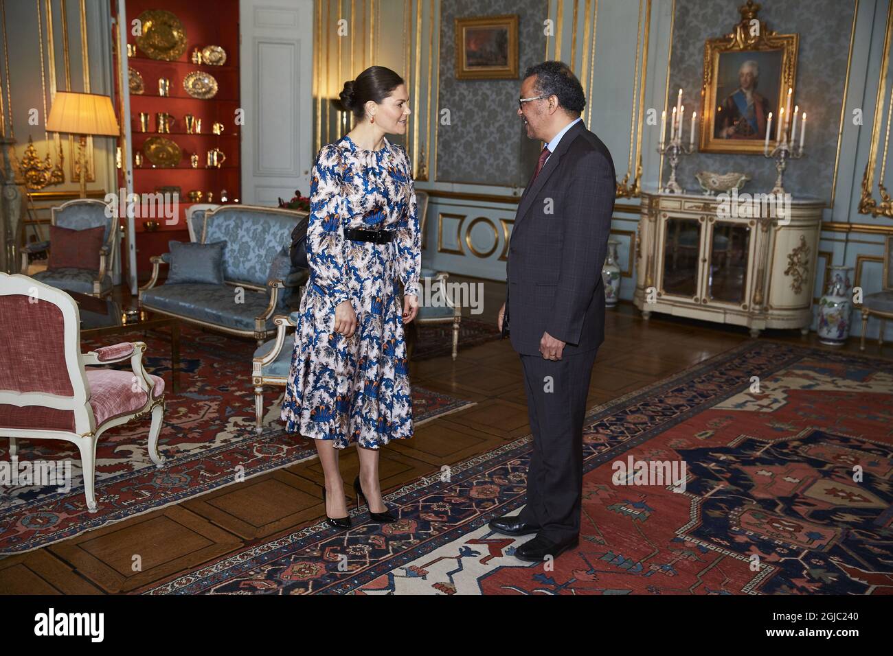 La Princesa Victoria durante una audiencia con el Director General de la Organización Mundial de la Salud, (OMS) el Dr. Tedros Adhanom Ghebreyesus , durante una ceremonia en el Palacio Real de Estocolmo, Suecia, miércoles, 10 de abril de 2019 Foto Fredrik Persson / TT / Kod 75906 Foto de stock