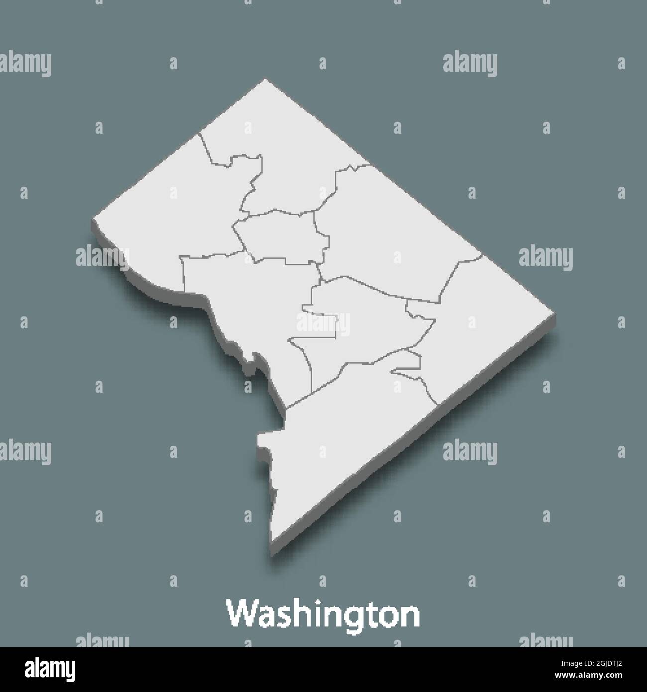 3D mapa isométrico de Washington es una ciudad de Estados Unidos