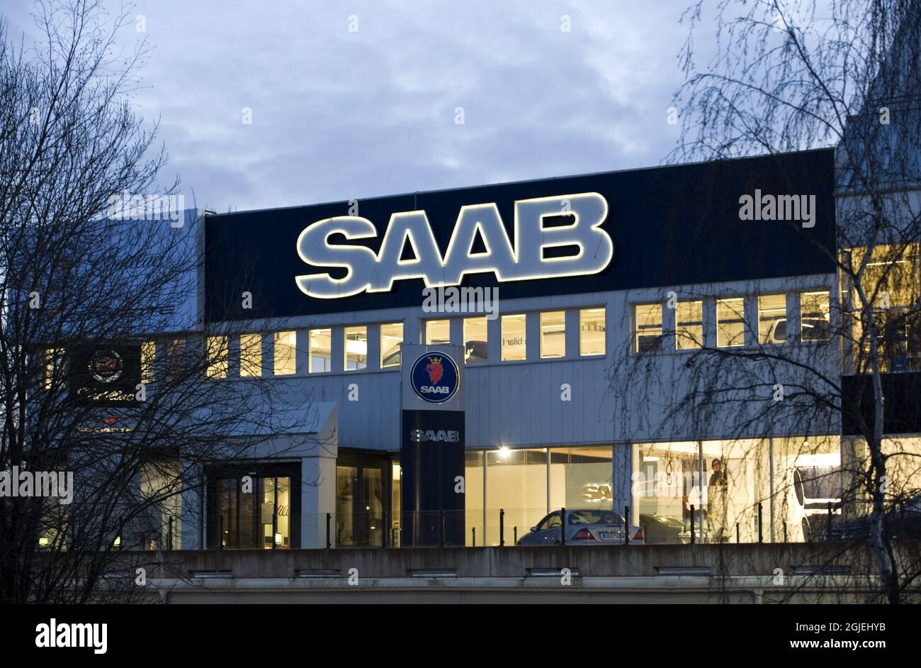 Saab Automobile en Akalla fuera de Estocolmo. Saab Automobile AB presentó una solicitud de reconstrucción el viernes 20 de febrero de 2009. Foto de stock