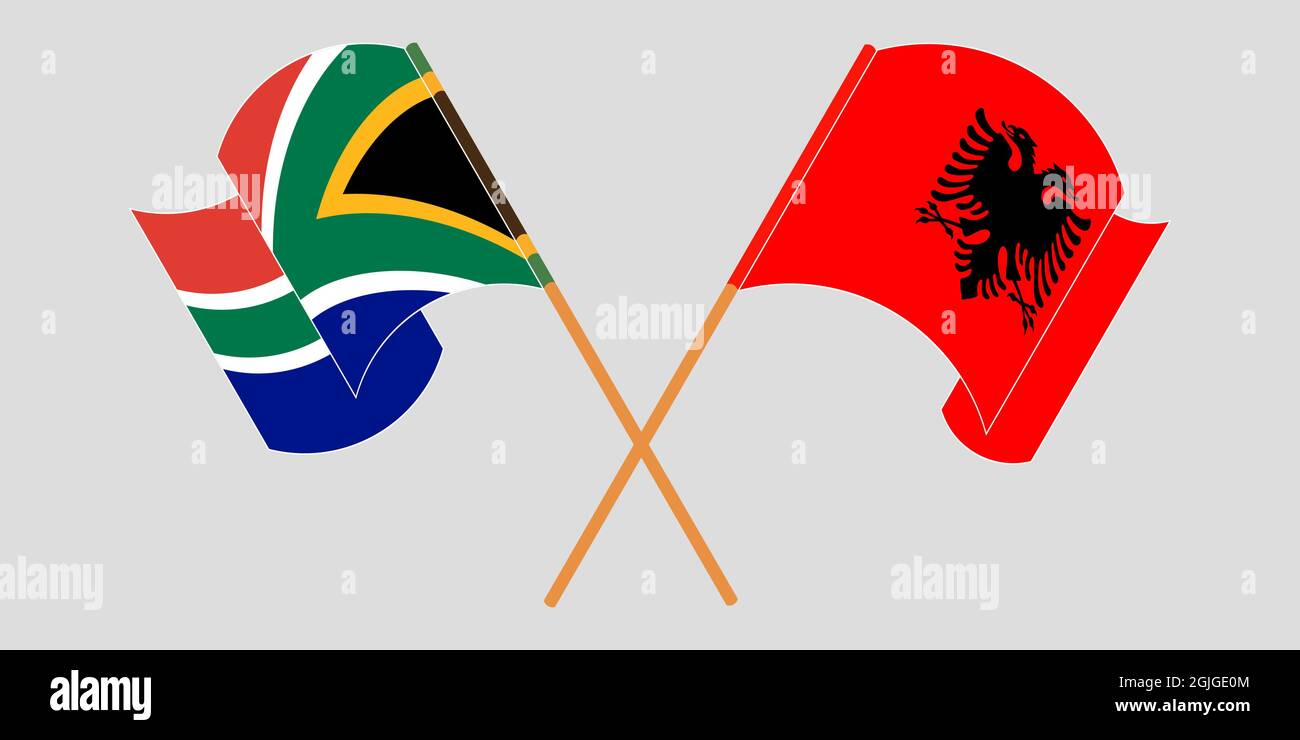 Cruzó y agitó banderas de Albania y de la República de Sudáfrica Ilustración del Vector