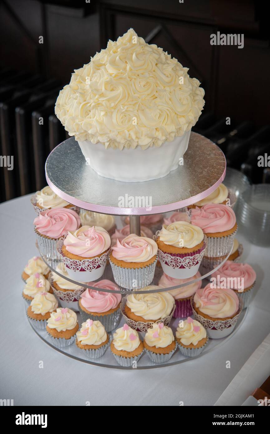 Cupcakes en un stand en forma de una torta grande para una recepción de  boda Fotografía de stock - Alamy