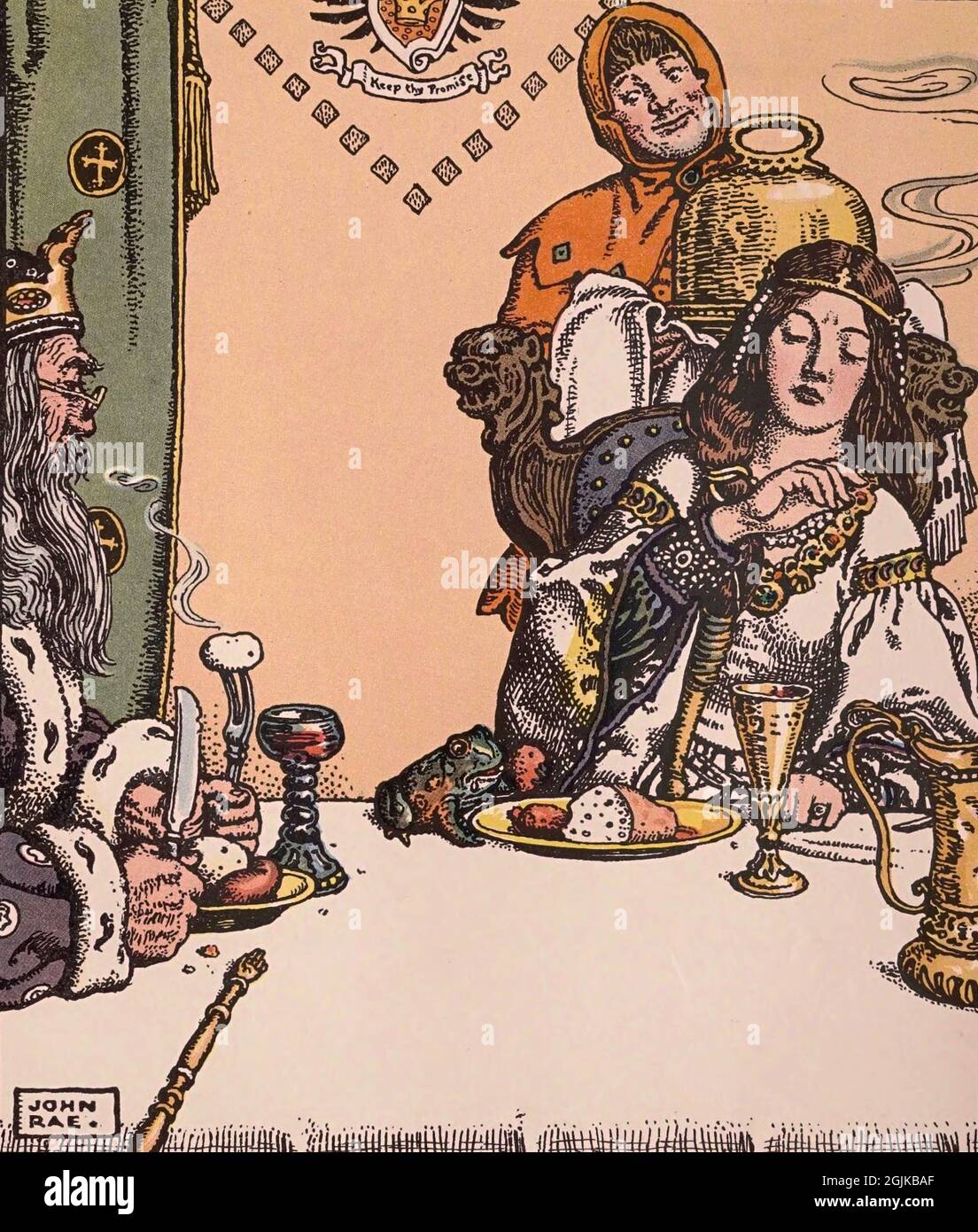 Ilustración del libro cuentos de animales de Grimm - la fiesta de la rana royally- Foto de stock