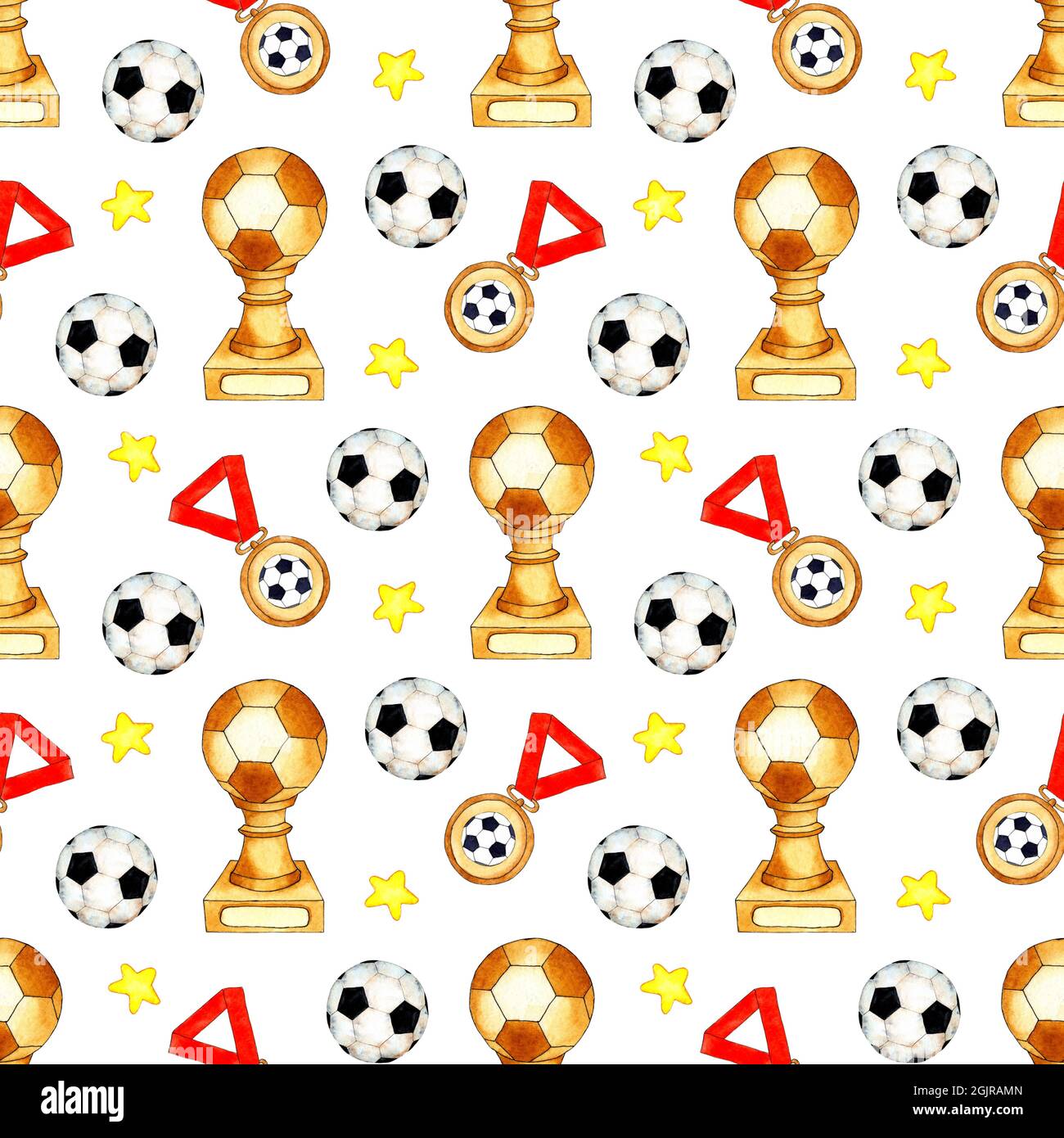 Patrón de ilustración de acuarela de balón de fútbol, copas, medallas y  estrellas. Impresión de repetición deportiva perfecta adecuada para fondos  de pantalla, cubiertas, envolturas, pac Fotografía de stock - Alamy