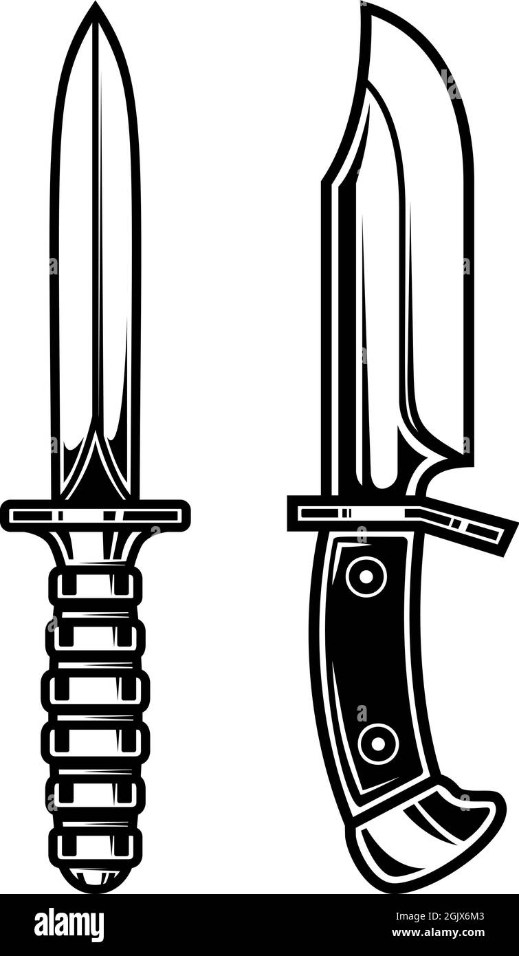 Ilustración de cuchillos de combate. Elemento de diseño para logotipo,  etiqueta, signo, emblema, póster. Ilustración vectorial Imagen Vector de  stock - Alamy