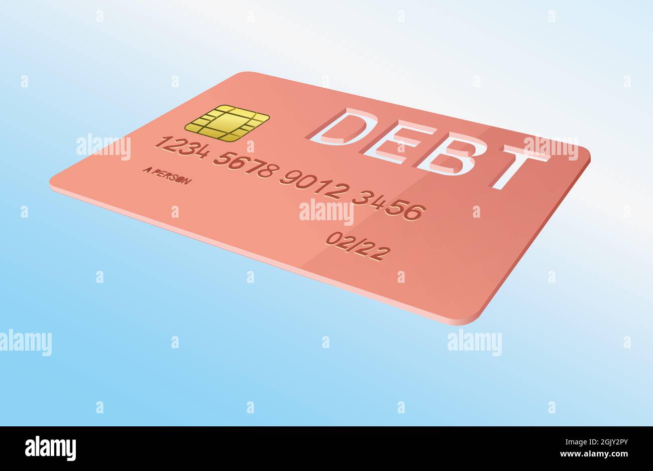 ilusación de tarjeta de crédito con la palabra deuda Foto de stock