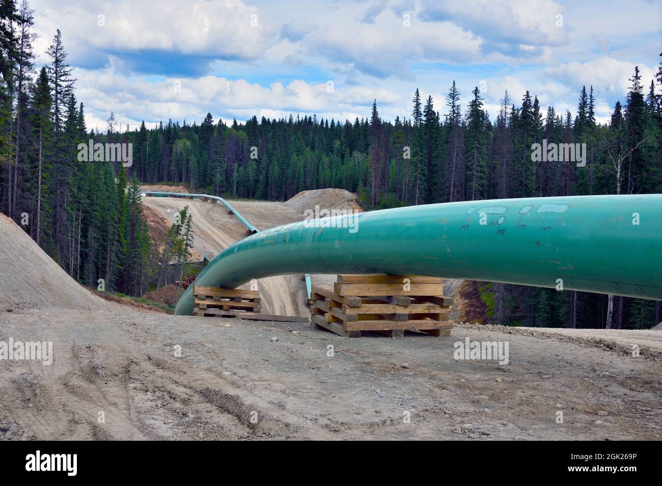Construcción del oleoducto Trans Mountain cerca de Hinton, Alberta, Canadá Foto de stock