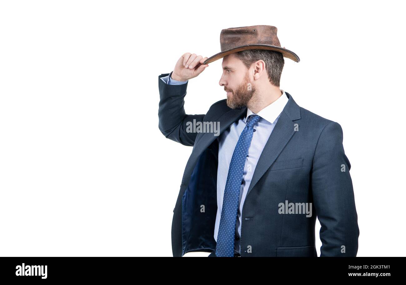 Hombre profesional de negocios vestir sombrero vaquero formal, fiesta corporativa Fotografía de stock - Alamy