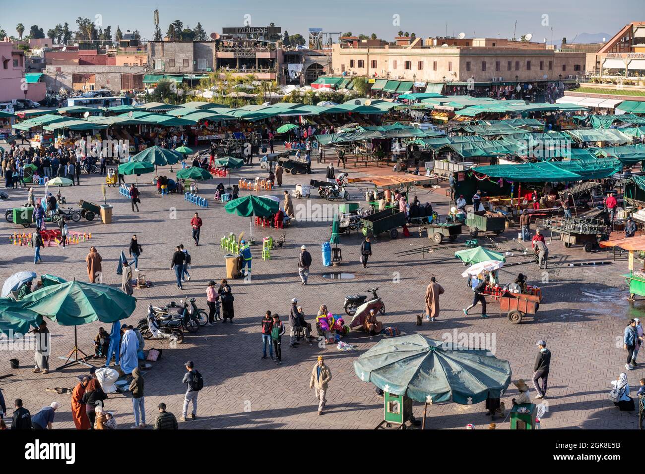 Jamaa El Fna, Marrakech, Marruecos, África. Foto de stock