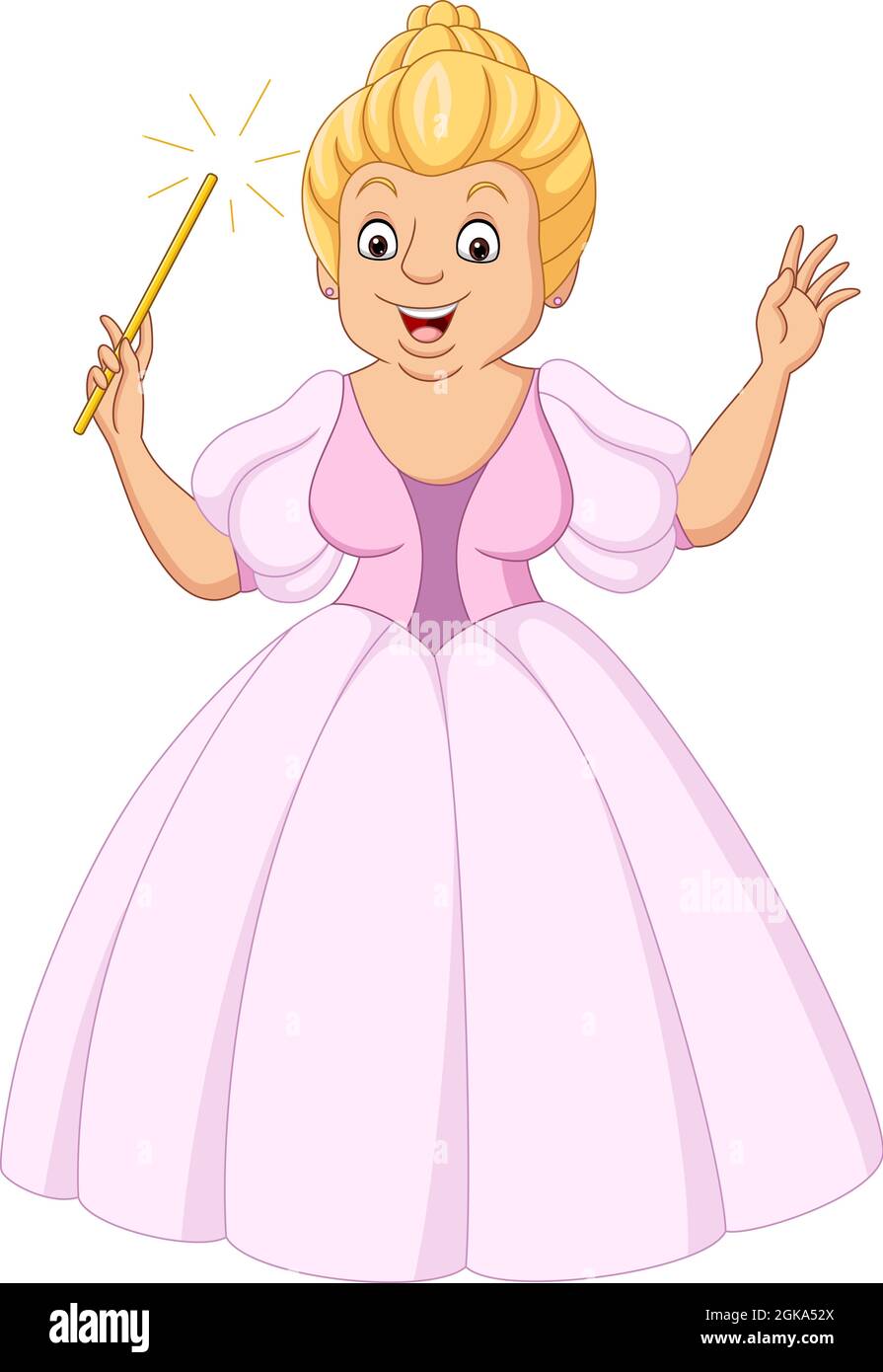 Princesa de dibujos animados en vestido rosa sosteniendo una varita mágica  Imagen Vector de stock - Alamy