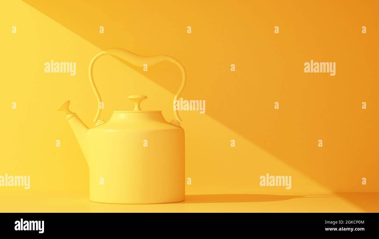 tetera amarilla en haz de luz sobre fondo amarillo. 3d renderizado  Fotografía de stock - Alamy