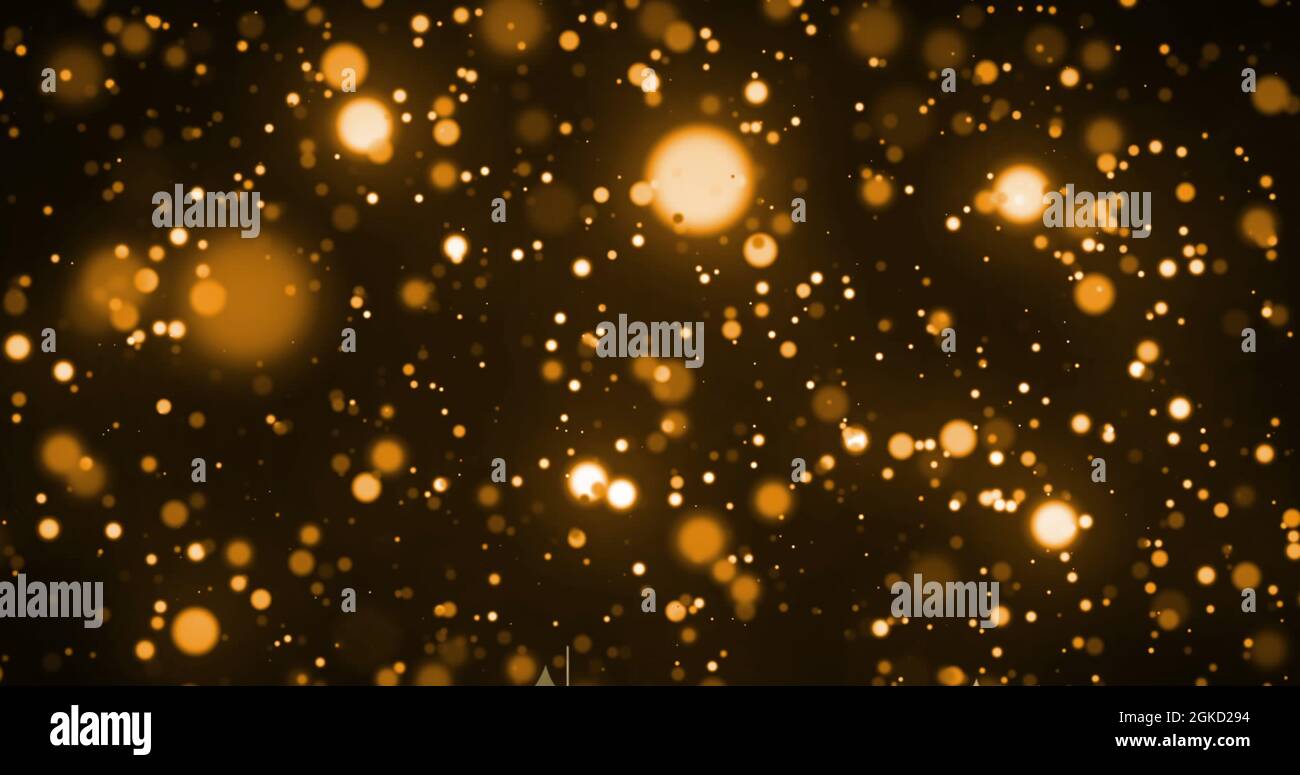 Imagen de tejados dorados de estilo árabe, luna, lámparas y estrellas con luces flotantes en negro Foto de stock