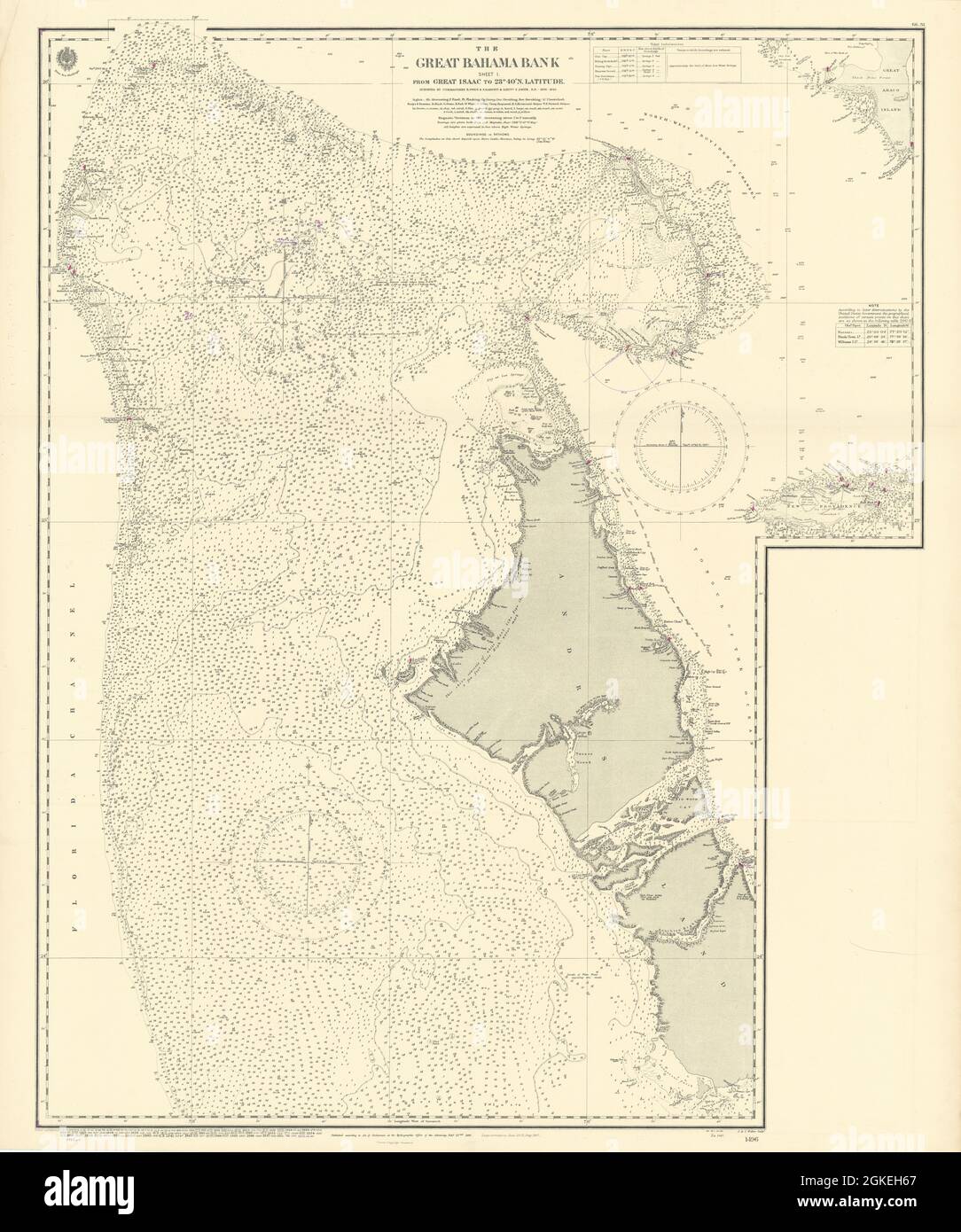 Gran Bahama Bank. Andros. Nueva Providencia. Mapa de la carta marítima DEL ALMIRANTAZGO 1844 (1955) Foto de stock