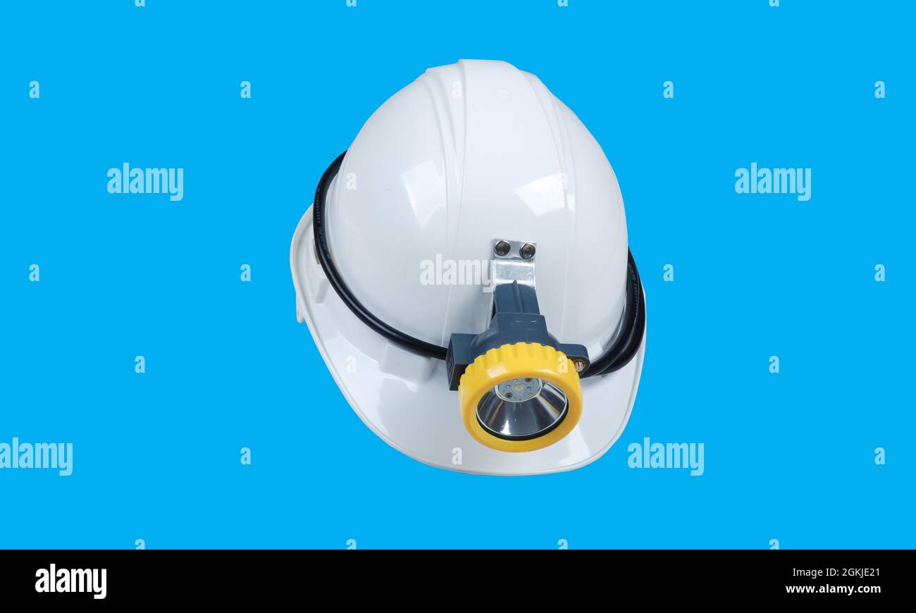 lámparas y cascos para que los mineros protejan la cabeza y proporcionen luz Foto de stock