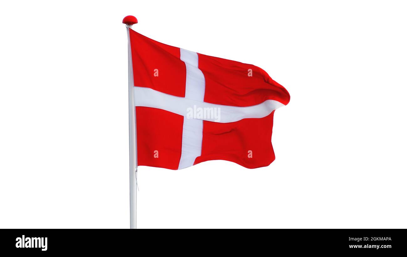 asta de bandera danesa aislada sobre blanco Foto de stock