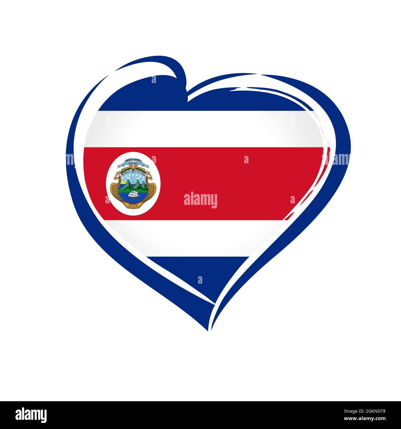 Emblema de la bandera de Costa Rica Love. 200 años de aniversario República de Costa Rica, Día de la Independencia Bicentenario de España. Signo de celebración con corazón de bandera Ilustración del Vector