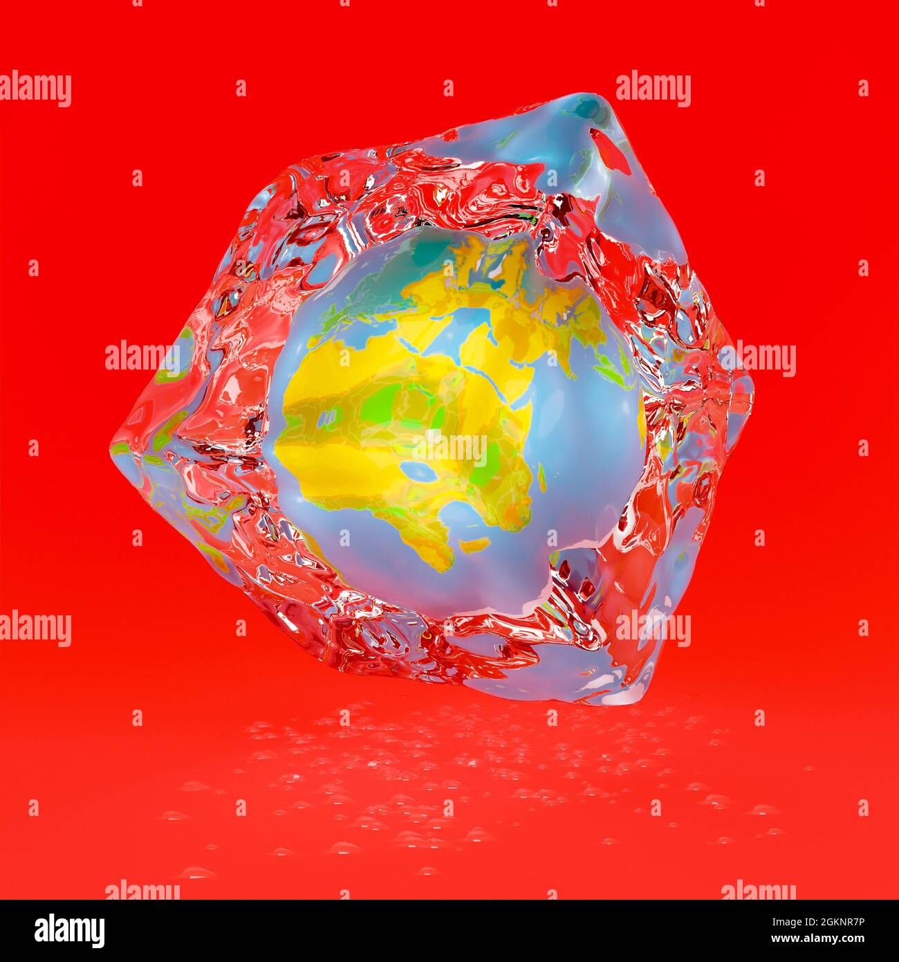 Ilustración de la tierra en el hielo del cubo de fusión. Campaña de calentamiento  global. 3d renderizado Fotografía de stock - Alamy