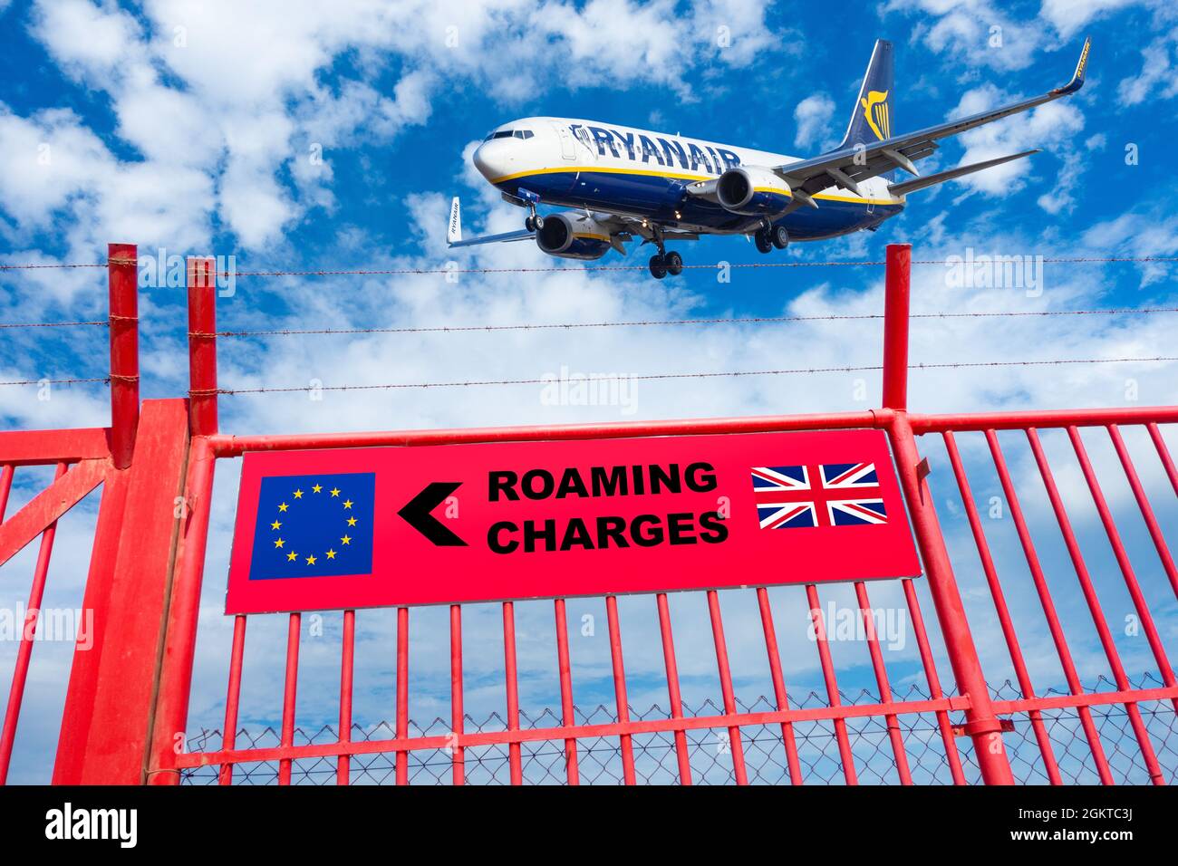 Imagen conceptual. Tarifas de itinerancia de teléfonos móviles post-Brexit en la UE. Foto de stock