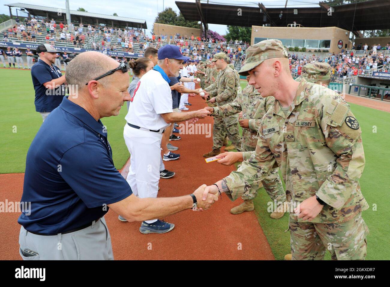 The Usa Baseball Olympic Team Hosts North Carolina National Guard Soldiers At The Usa Baseball National Training Complex In Cary North Carolina July 18 21 The Soldiers During A Ceremony Before The The Usa Baseball Olympic Team Hosts North Carolina National Guard Soldiers At The Usa Baseball National Training Complex In Cary North Carolina July 18 21 The Soldiers During A Ceremony Before The