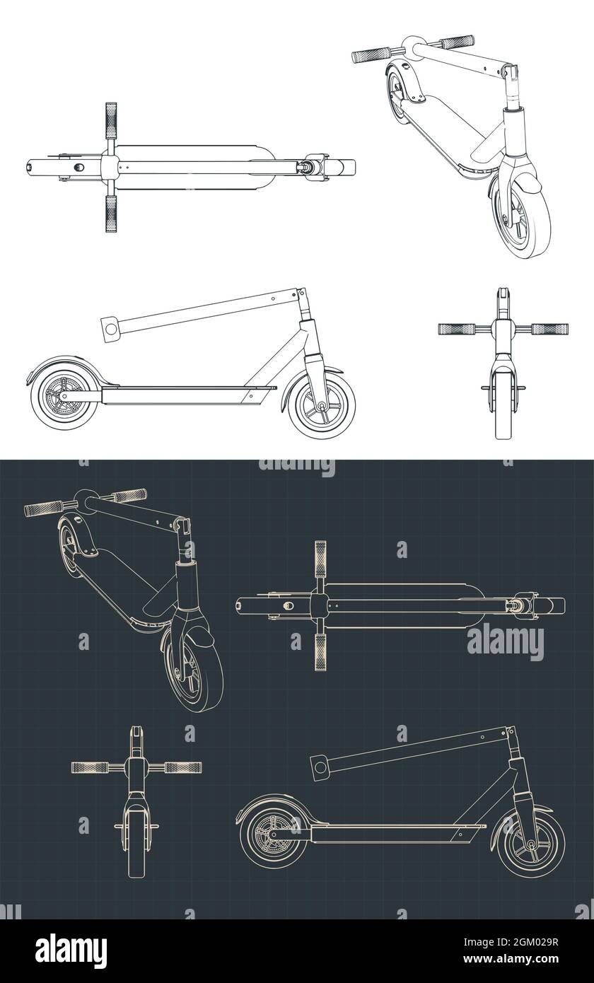 Ilustración vectorial estilizada de planos de scooter eléctrico plegable  Imagen Vector de stock - Alamy